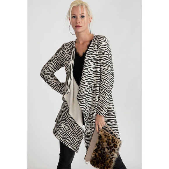 Black Rose Sweaters - Zebra print Open Front Cardigan